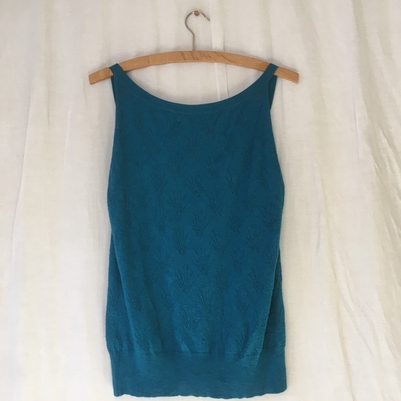 Dana Buchman Rayon Nylon Knit Sleeveless Tank Sz Large Teal Minimal Boho Office - Picture 2 of 12